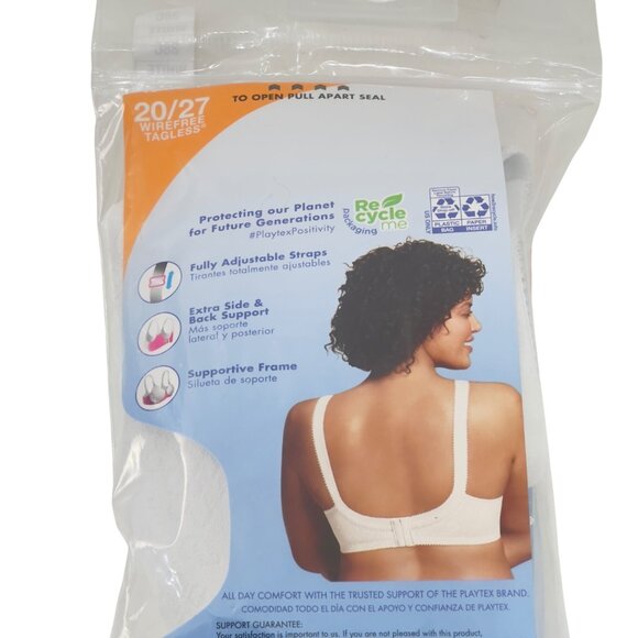 Playtex 18 Hour Sensational Support Wire-Free Bra 20/27 White Women SZ 38DDD - Picture 2 of 9